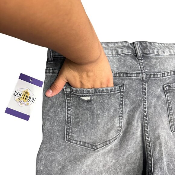 LOGO by Lori Goldstein Smiley World Womens 14 Patchwork Grey Wash Jeans Straight - Picture 13 of 16